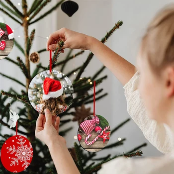 Noel Süblimasyon Süsleme Kırmızı Dize ile Çift Taraflı Süblimasyon Süsleme Boşlukları Yuvarlak Noel Noel Ağacı Süsleme
