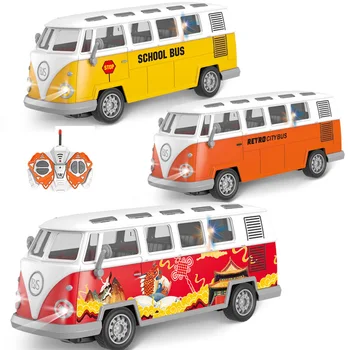 Çocuk 4CH kablosuz uzaktan kumanda ışıkları Retro açık kapı geri çekin otobüs ambulans okul otobüsü çocuk elektrikli araba oyuncak hediye