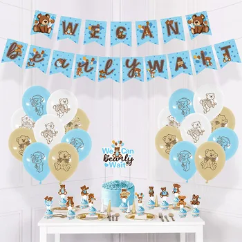 Mavi Oyuncak Ayı Balon Bebek Duş Lateks Balon Oyuncak Ayı Tema Mutlu 1st Doğum Günü Erkek Bebek Oyuncak Ayı Duş