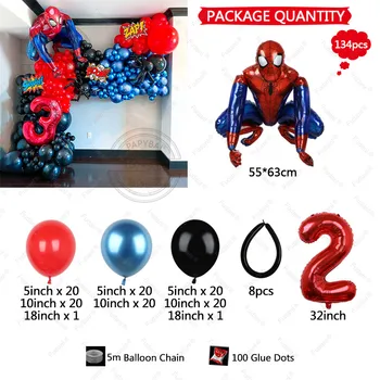 134 adet 3D Örümcek Adam Süper Kahraman Tema Balonlar Kemer Garland Kiti Avengers Erkek İyilik Doğum Günü Bebek Duş Parti Süslemeleri