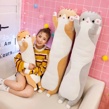 130cm Sevimli Yumuşak Uzun Kedi peluş oyuncaklar Ofis Şekerleme doldurulmuş hayvan Yastık Ev Konfor Yastık noel hediyesi Bebek Çocuklar için kız