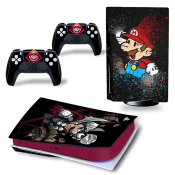 Süper Mary PS5 Disk Baskı Cilt Sticker Çıkartma PlayStation 5 Konsolu ve 2 Kontrolörleri PS5 Mario Disk Cilt Sticker Vinil