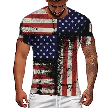 Moda ABD Bayrağı Çizgili 3D Baskı Erkek Gömlek Büyük Boy Erkek T-Shirt Yaz Kısa Kollu Nefes Erkek Giyim Tees Tops