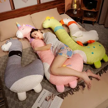 90/115/150CM Kawaii Husky Unicorn Kaz Dinozor Geyik Peluche Oyuncaklar Hamile Kadın uyku yastığı Rahatlatıcı Bebekler Kızlar için