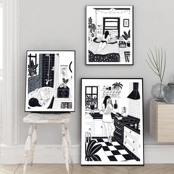 Iskandinav Soyut kızın Hayatı Tuval Boyama Seksi kız çıplak Duvar Sanatı Posterler ve Baskılar Mutfak Resim Yatak Odası Ev Dekor