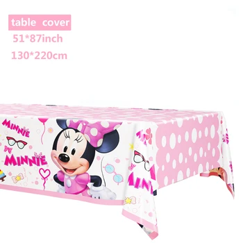 Minnie Mouse Parti Dekorasyon seti Tek Kullanımlık Sofra Bardak Tabak Peçete Masa Örtüsü Kek Topper Kızlar için Doğum Günü Dekor Malzemeleri