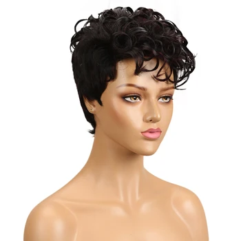 Trueme Kısa Peri insan saçı peruk s Brezilyalı Kıvırcık Dalga insan saçı s Kadınlar İçin Bordo Kahverengi Peri Kesim insan saçı peruk Tam Peruk