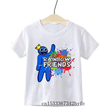 Yeni Sıcak Oyun Gökkuşağı Arkadaşlar T-Shirt Karikatür Baskı Erkek Kız Bebek Çocuk Giysileri Kısa Kollu T-Shirt Harajuku Tees Tops