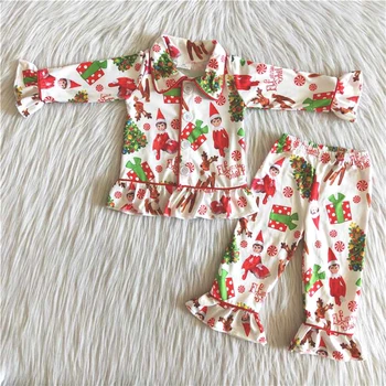 Noel Çocuklar Turn-Aşağı Yaka Tasarım Pijama Set Bebek Kız Şeker Ve Hediye Baskı Kıyafet İle Yüksek Kalite