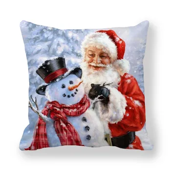 Zerolife Merry Christmas 2022 Yastık Kılıfı 45X45Cm Kardan Adam Baskılı Noel Baba 17 