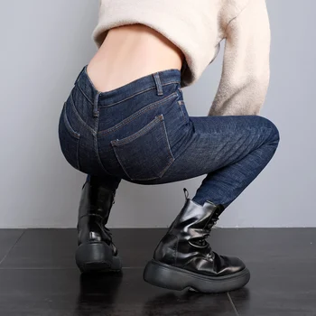 Kadınlar Kalın Kadife Yüksek Bel Skinny Jeans termal kot Kış Sıcak Peluş Streç Kar Kot Bayan Kot Pantolon günlük pantolon
