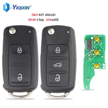 YIQIXIN 5K0 837 202AD 434Mhz ID48 Çip 3 Düğme Uzaktan Katlanır VW için anahtar Volkswagen Beetle Caddy Eos Golf Jetta Polo Scirocco