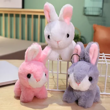12cm Kawaii Tavşan doldurulmuş oyuncak Yumuşak Tavşan Hayvan Peluş Bebek Sevimli Tavşan Kolye Anahtarlık Peluş Hediye Kız Çocuklar için
