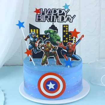 Mutlu Doğum Günü Pastası Topper Avengers Süper Kahraman Tema Doğum Günü Pastası Kağıt Kek Topper Parti Malzemeleri Parti Dekorasyon İçin