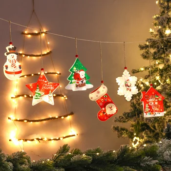 Noel dekorasyon ledi ışıkları kardan adam noel çelenk Rattan daire noel süslemeleri ev için noel ağacı dekorasyon