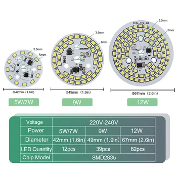 LED SMD 2835 Çip 5W 7W 9W 12W lamba yuvası Dalgıç 3000K 4000K 6000K DIY Led Yuvarlak ampul ışık Paneli Downlight Spot