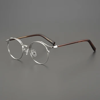 El yapımı Gözlük Retro Yuvarlak Altın Tel Saf Titanyum Alaşımlı Gözlük Çerçevesi Erkekler Gözlük Ultra Hafif Miyopi Japon Tasarımcı