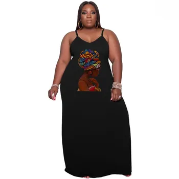 Kadınlar İçin afrika Elbiseler Siyah Beyaz Elbise 2022 Dashiki Spagetti Kayışı Afrika Giysi Büyük Boy Afrika Giyim Elbise Maxi Elbise