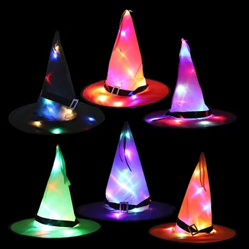 Cadılar bayramı Cosplay cadı şapkaları LED ışıklı süslemeleri asılı ağaç Süsleme Cadılar Bayramı Kostüm kötü cadı Malzemeleri