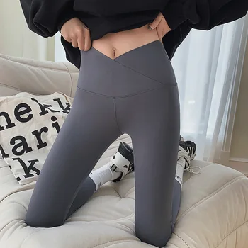 F. DYRAA Crossover Yoga Pantolon Kadın Karın Kontrol Yüksek Bel Spor Pantolon Koşu Egzersiz Fitness Salonu Kıyafetler Tayt Spor
