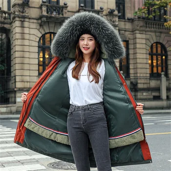 Kış İki Aşınma Aşağı Pamuk Ceketler kadın Uzun Parkas İnce Kapşonlu Kürk Yaka Sıcak Palto Kadın Artı Boyutu Paltolar