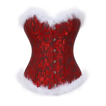 Kadın Noel Santa Kostüm Seksi Korse Büstiyer Iç Çamaşırı Üst Korse Overbust Artı Boyutu Seksi Kırmızı Burlesque Kostümleri 6XL