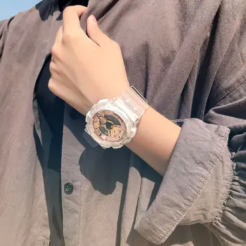Spor saat Moda LED kadın saatler Takvim erkek Saatler Şeffaf kayış Öğrenci Askeri Su Geçirmez Elektronik saat