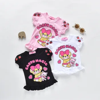 Japon Marka çocuk giyim T Shirt Pamuk Yaz EM Kızlar Çilek Yay Üç Renkli Kısa Kollu Moda Sevimli 2-7Y