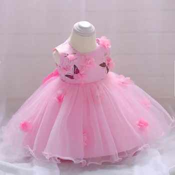 Bebek kız elbise aplike gazlı bez tatlı kabarık prenses elbise çiçek kız elbise doğum günü partisi elbisesi kız elbise fantezi parti elbisesi