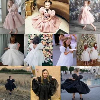 Moda Kız Prenses Vintage Elbise Tül Çocuk Vestido Puf Kollu Pembe Düğün Parti Doğum Günü Tutu Elbise Çocuk Giysileri 1-10Y