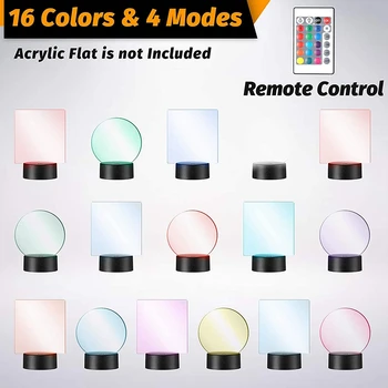 12 Adet 3D gece led ışık lamba tabanı 16 renk tabanı, dekoratif ışık lamba tabanı akrilik ve reçine cam (siyah)