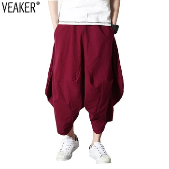 2022 Yeni erkek Yaz Düz Renk Gevşek pantolon Japon Streetwear Pamuk Keten harem pantolon Artı Boyutu M-5XL