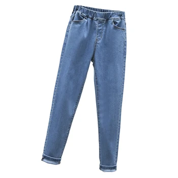 S-6XL Yüksek Streç Skinny Jeans Seksi Giysiler Kadın Anne Kot Pantolon Yüksek Bel Elastik Bant Ince kalem pantolon Açık Mavi Siyah