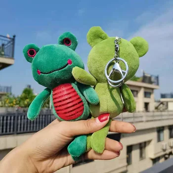 1 adet Sevimli Gülen Kurbağa Peluş Kolye Erkek ve Kız Schoolbag Kolye Anahtarlık Yaratıcı Bebek Peluş Anahtarlıklar Çift Hediye