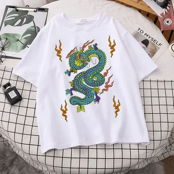 2022 Yeni Kadın Tişörtleri Harajuku Ejderha Kpop Ropa Mujer Y2k Üstleri Estetik Vintage Femme T-shirt Kore Tarzı Büyük Boy T Shirt