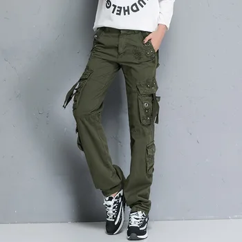 Çok Cep Kadın Streetwear Düz Baggy Kargo pantolon Harajuku Kadın Yüksek Bel Gevşek Taktik Pantolon Beyaz Kırmızı Yeşil