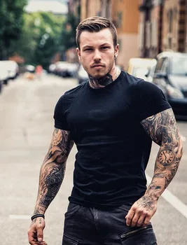 Erkekler Tshirt Kas Gömlek Katı Slim Fit Vücut Geliştirme Elastik Kısa Kollu Gömlek Erkekler için Egzersiz Spor Rahat Günlük Giyim