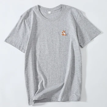 Çift T-Shirt %2022 pamuklu tişört Rahat Tilki işlemeli tişört Yaz erkek Bayan kısa kollu tişört