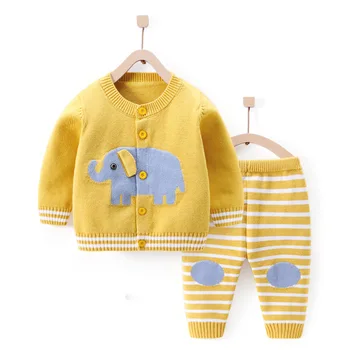 Butik Bebek Kazak 2 adet Setleri Güzel Karikatür Hırka Örme Üstleri + Çizgili Pantolon 2020 Yeni Bahar Sonbahar Bebek Erkek Kız Giysileri