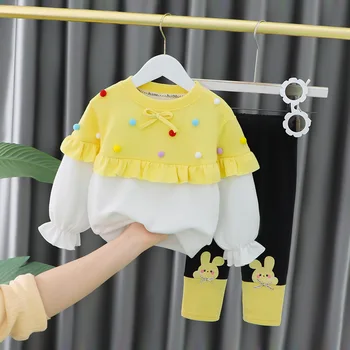 İlkbahar sonbahar Bebek Kız Giysileri Kıyafetler Setleri Gevşek Kazak Tayt takım elbise yenidoğan Kız Bebek Giyim 1 yıl Doğum Günü setleri