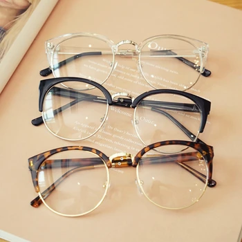 Moda Kedi Gözü Metal Çerçeve Şeffaf Gözlük Kadın Erkek Okuma Gözlük Çerçevesi UV Koruma Şeffaf Lens Bilgisayar Gözlük