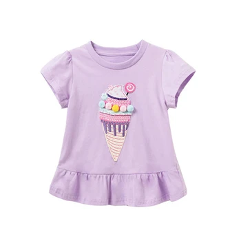 Atlama Metre Yeni Varış Dondurma Nakış Sıcak Satış Pamuk Yaz Kız Tişörtleri Bebek Giysileri çocuk Tees Tops