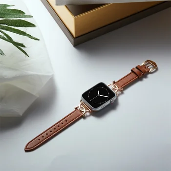 Moda Çinko Alaşım X Zinciri PU Deri saat kayışı Apple Ürünü için 8 7 6 5 4 SE 3 Bilek Kayışı iWatch için 38 40 42 44 41 45 49mm