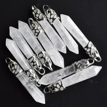 Moda doğal beyaz kristal altıgen ayağı charms kolye 12x50mm kolye yapımı için 10 adet / grup toptan ücretsiz kargo