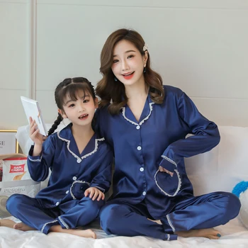 2021 Yeni Aile Eşleştirme Kıyafetler İpek Uzun Kollu Anne ve Ben Pijama Saten Sevimli Çocuklar Bahar Yetişkin Yaz Pijama Seti Gecelik