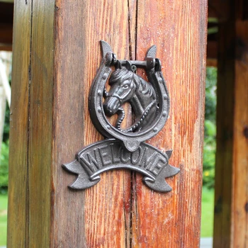 Black Horse Head Hoş Geldiniz İşaretleri Dekor Plaklar Çiftlik Evi Desenli El Yapımı Ev Bahçe Metal İle Vurma Kolu Demir Kapı Dökme