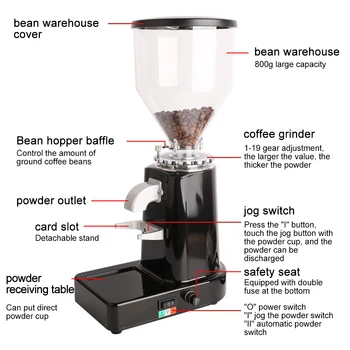 Elektrikli Kahve Çekirdekleri Değirmeni Cafe Çim 19 Vites Ayarı Yüksek Kapasiteli FastNuts Otlar Tahıl Düz Çapak Taşlama Makinesi
