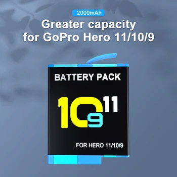 GoPro Hero için 11 10 Siyah Pil Kutusu 2000mAh Pil 3 Yollu Hızlı Şarj İçin Kart Yuvası İle Git Pro 9 Eylem Kamera Aksesuarı